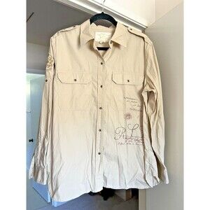 Ralph Lauren LRL Safari Shirt Tan Twill XL Crest Vintage